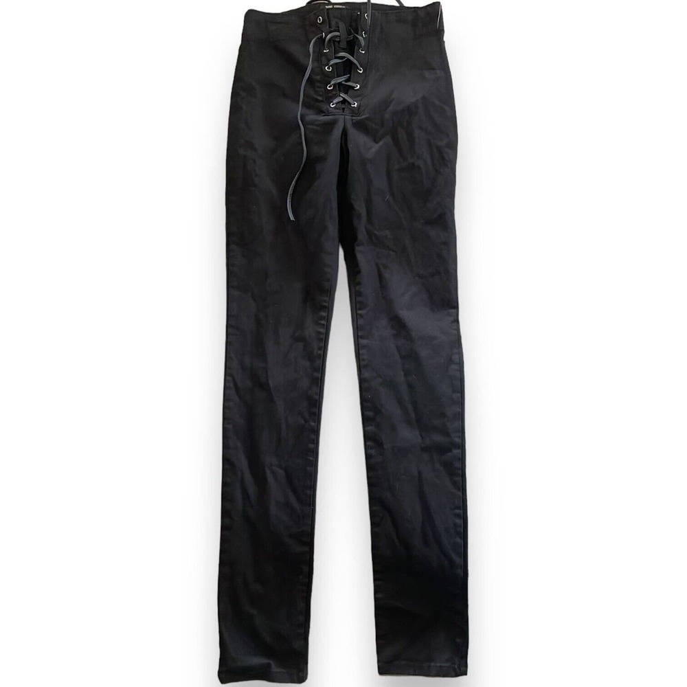 Tripp NYC High Waisted Black Corset Faux Leather Lace Up Skinny Pant Size 3 - Picture 2 of 4